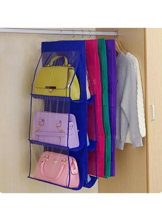 منظم رفوف معلق، منظم حقائب اليد، تخزين الحقائب، خزانة الملابس، شماعة مقاومة للغبار، 6 جيوب شفافة للقبعات، والحقائب، والأوشحة، وحامل المناشف... - Image 1